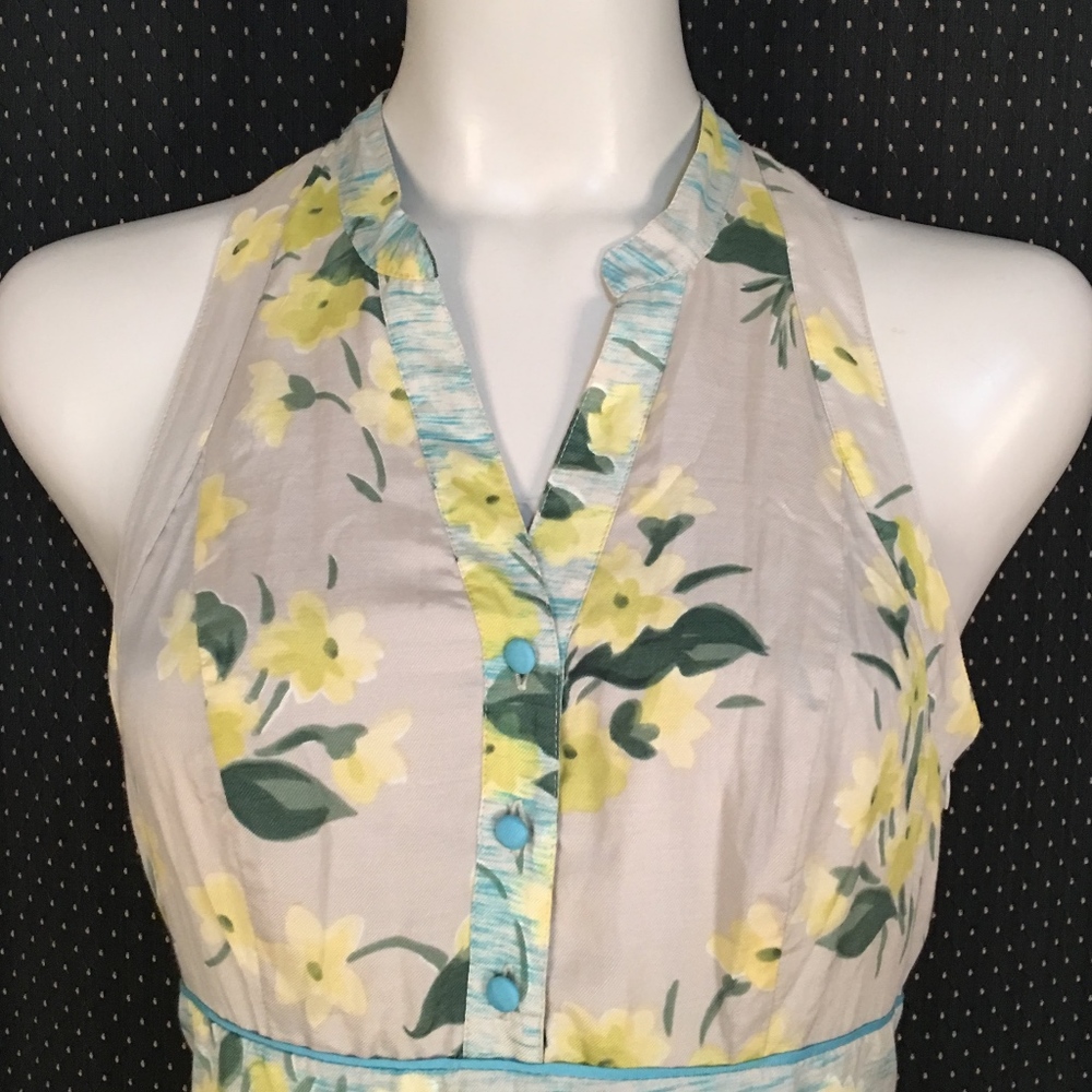 Maeve Anthropologie Yellow Floral Cream Dress Sz 4 - Picture 4 of 7